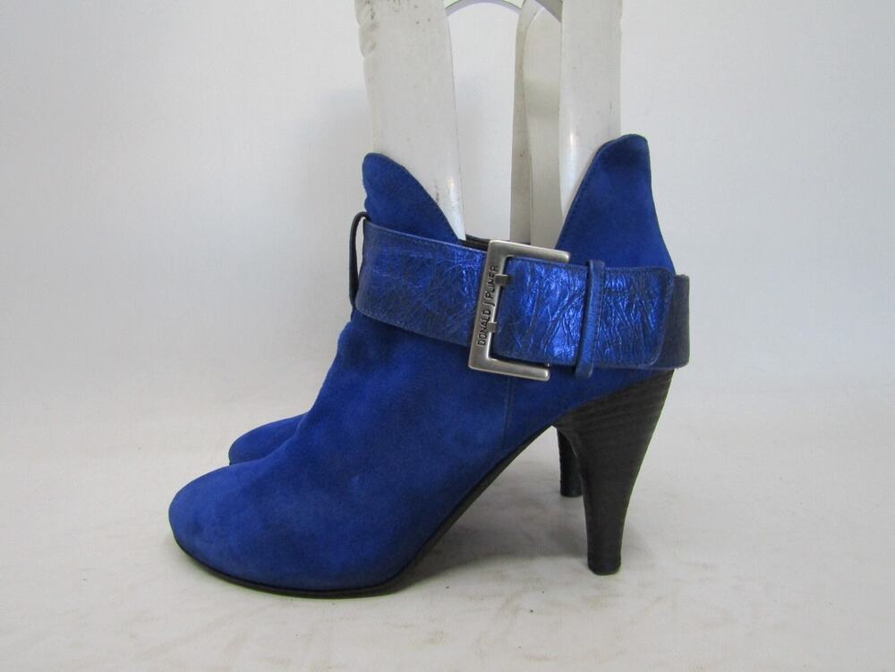 DONALD j PLINER Women Sz 7.5 M Blue Suede Buckle Ankle Fashion Boots Bootie